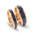 Milky Way Sandstone Matching Wedding Band Set | His and Hers Rose Gold Tungsten Rings