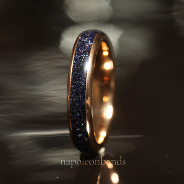 Milky Way Sandstone Matching Wedding Band Set | His and Hers Rose Gold Tungsten Rings 7