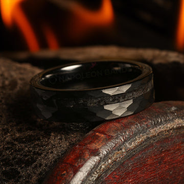 Minimalist Meteorite Wedding Band | 6mm Black Hammered Tungsten Ring 5