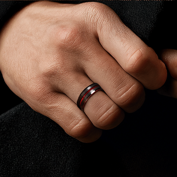 Firefighter Red Line Wedding Band for Men | 6mm Black Brushed Tungsten Ring 4