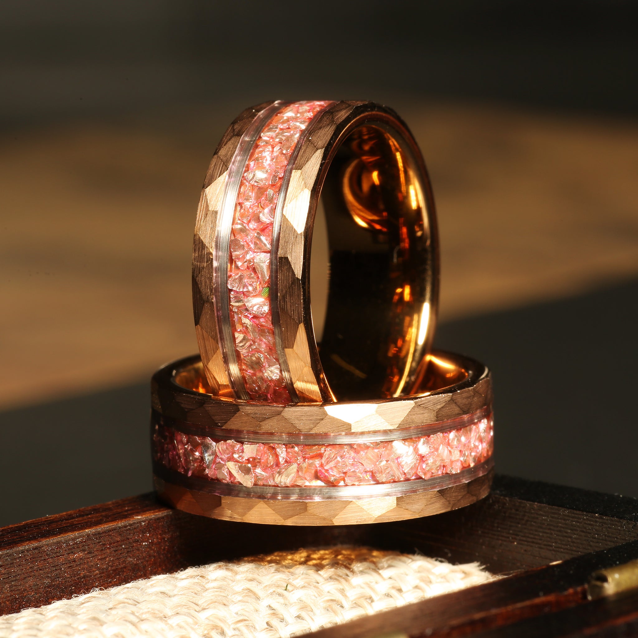 Morganite Wedding Band for Him or Her | 8mm Rose Gold Tungsten Ring