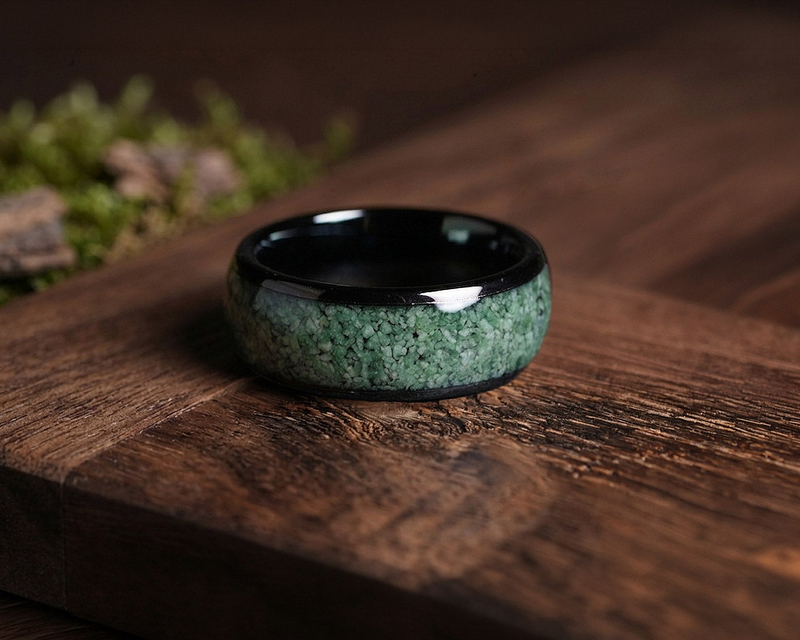MOSS AGATE WEDDING BANDS