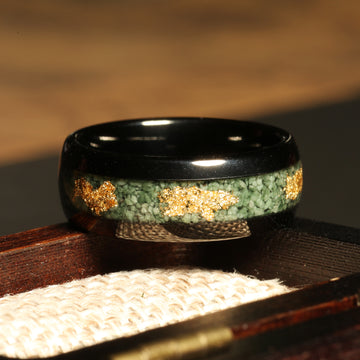 Moss Agate Gold Leaf Wedding Band for Men | 8mm Black Tungsten Ring 2
