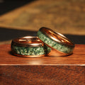 Moss Agate Rose Gold Matching Wedding Band Set | His and Hers Tungsten Rings