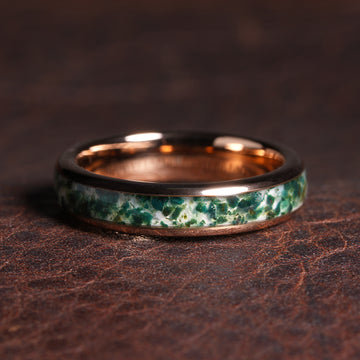 Moss Agate Wedding Band for Women | 4mm Rose Gold Tungsten Ring | Comfort Fit 1