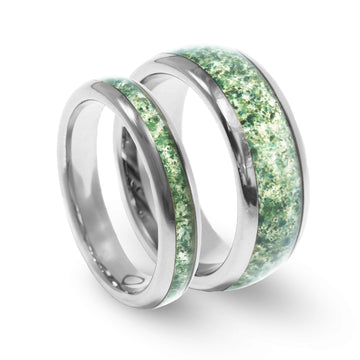 Moss Agate Matching Wedding Band Set | His and Hers Silver Tungsten Rings 7