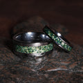 Moss Agate Matching Wedding Band Set — His and Hers 8mm & 4mm Silver Tungsten Couple Rings