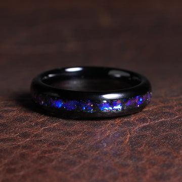 Nebula Blue Sandstone Ring for Women | 4mm Black Tungsten Band Comfort Fit 1