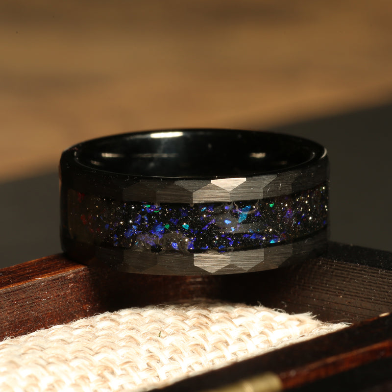 Orion blue sandstone ring for men with black tungsten