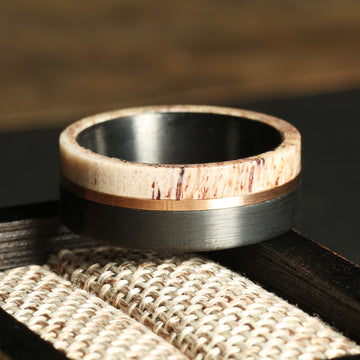 Deer Antler Matching Wedding Band Set | His Black Tungsten & Her Sterling Silver Ring 8