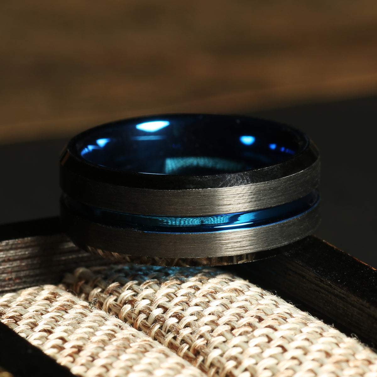 Police blue line ring for men with blue interior detail