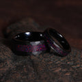 His and Hers Fire Opal Matching Wedding Band Set | 8mm & 4mm Black Hammered Tungsten Couple Rings