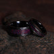 His and Hers Fire Opal Matching Wedding Band Set | 8mm & 4mm Black Hammered Tungsten Couple Rings