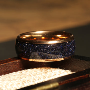 Rose Gold Blue Sandstone Wedding Band for Men | 8mm Tungsten Ring 2