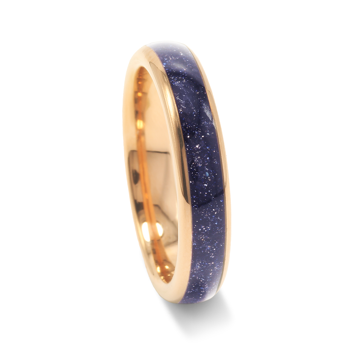 Rose gold blue sandstone ring for women with night sky sparkle
