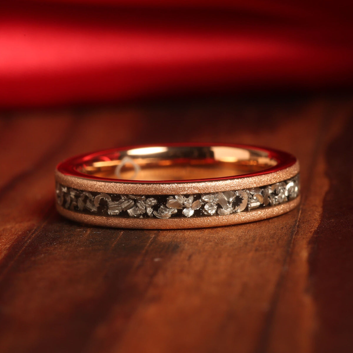 Rose gold meteorite ring for women with sandblasted finish