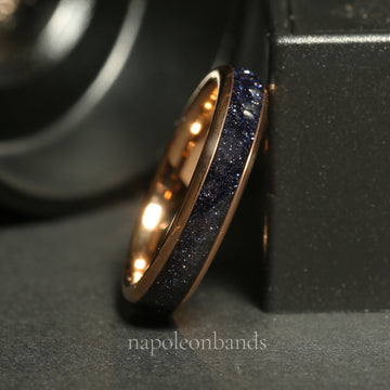 Milky Way Sandstone Matching Wedding Band Set | His and Hers Rose Gold Tungsten Rings 5