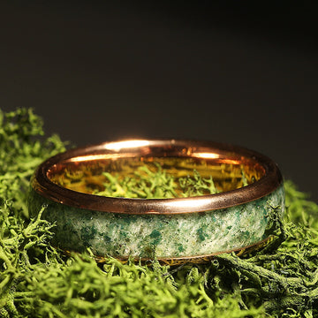 Moss Agate Rose Gold Matching Wedding Band Set | His and Hers Tungsten Rings 3