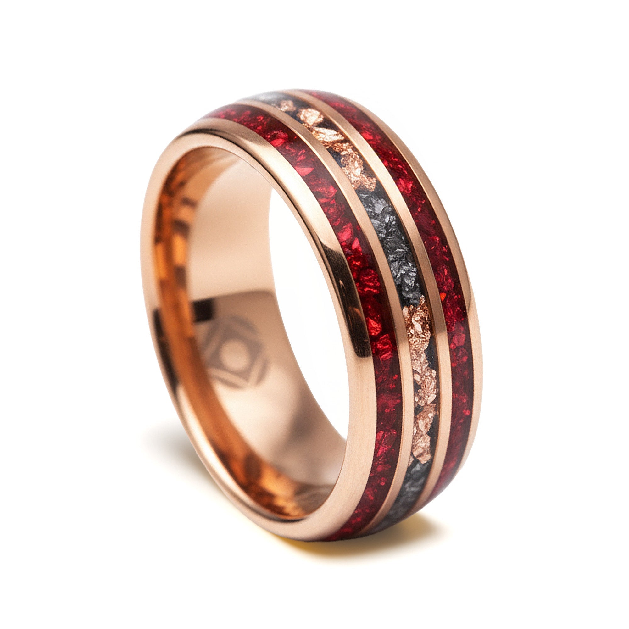 Ruby Meteorite Gold Leaf Wedding Band for Men | 8mm Rose Gold Tungsten Ring