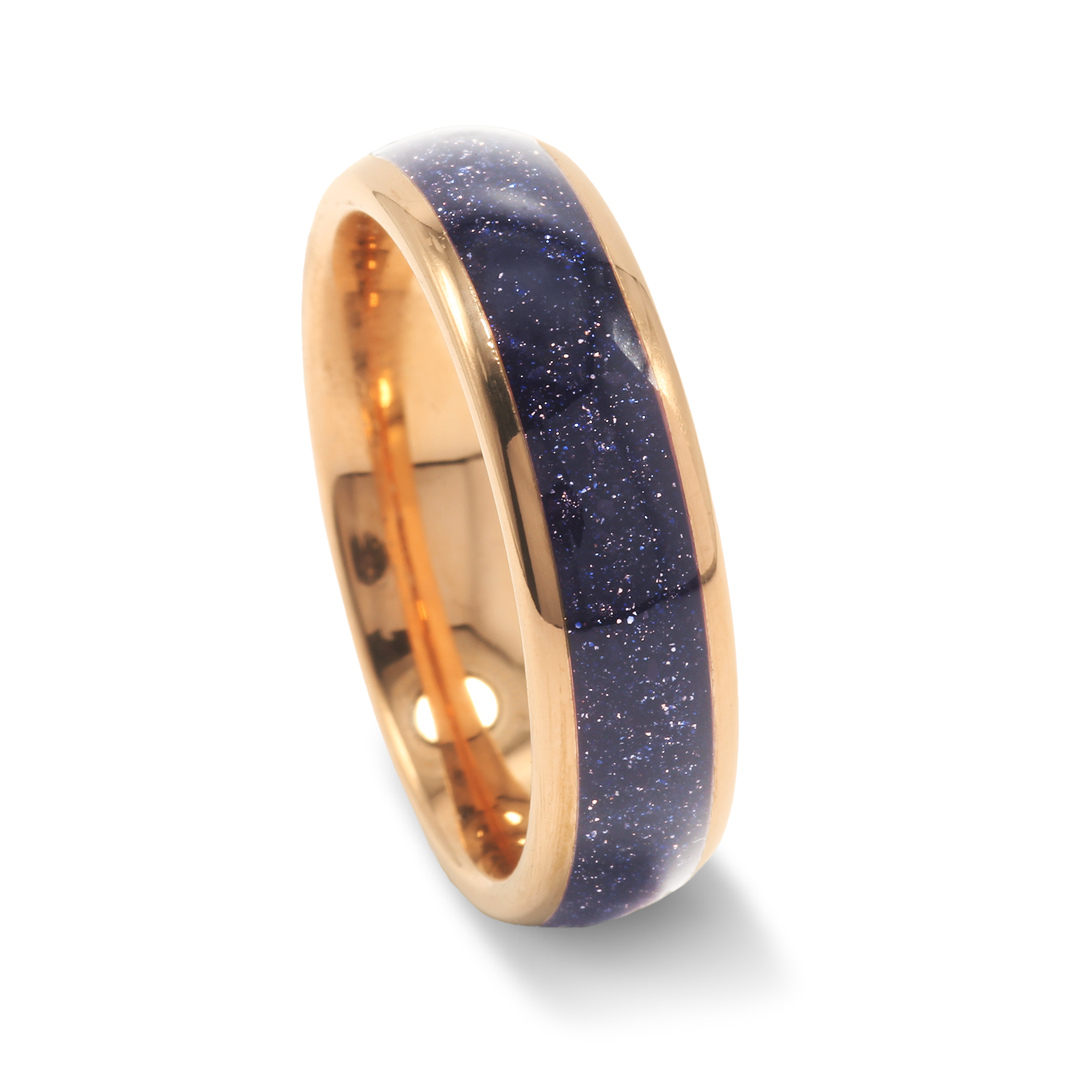 Milky Way Sandstone Ring for Him or Her | 6mm Rose Gold Tungsten Band