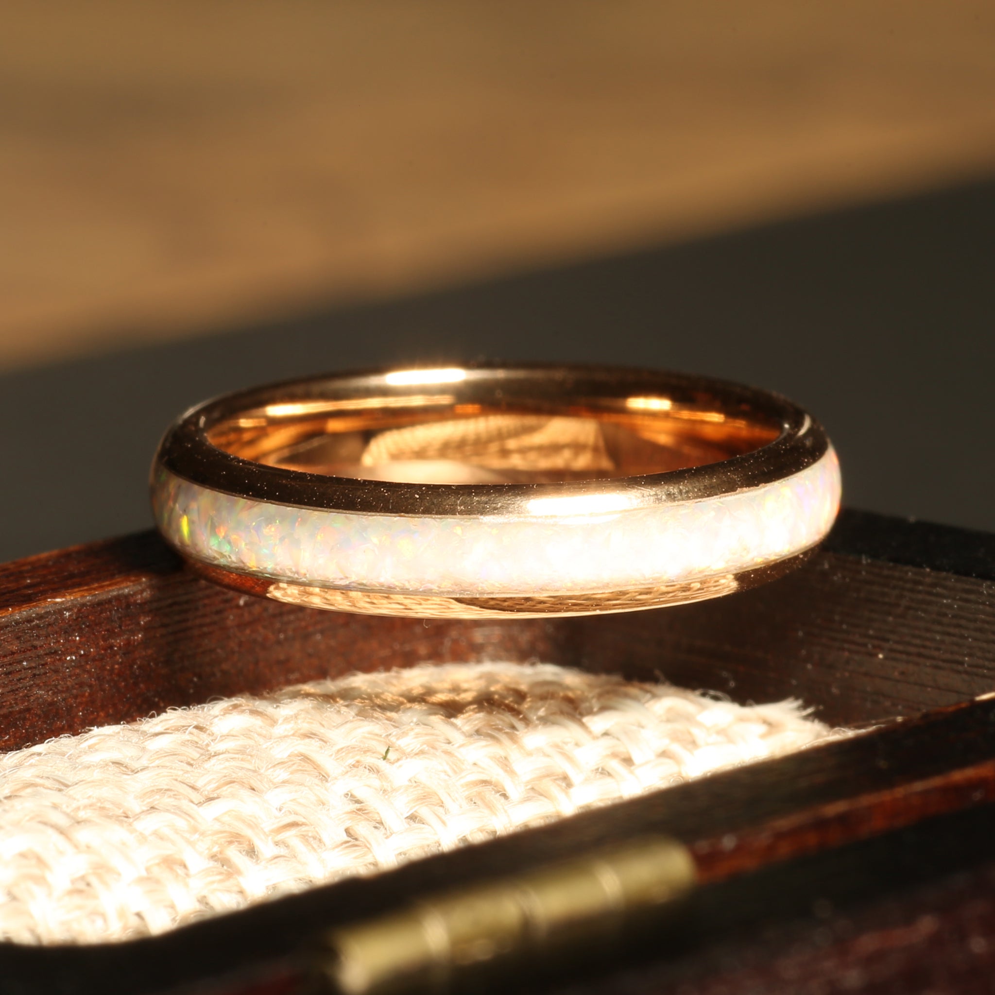 Rose Gold White Opal Ring for Women | 4mm Tungsten Band