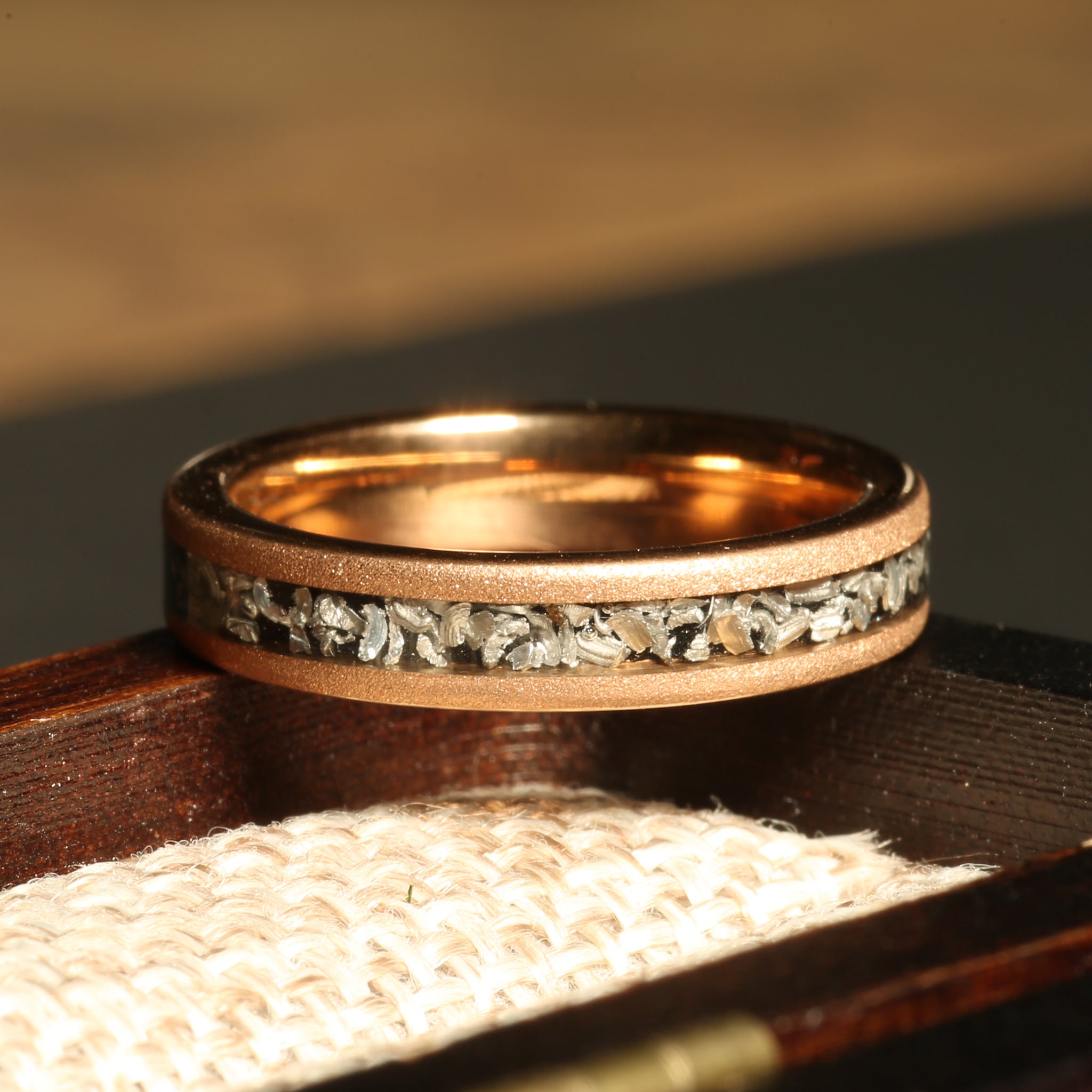 Sandblasted Meteorite Ring for Women | 4mm Rose Gold Tungsten Band