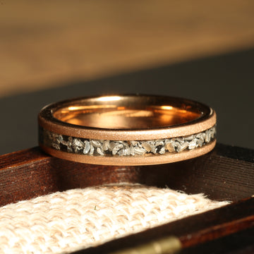 Sandblasted Meteorite Ring for Women | 4mm Rose Gold Tungsten Band 2