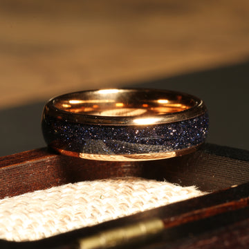 Sandstone Matching Wedding Band Set | His and Hers Rose Gold Tungsten Rings 7