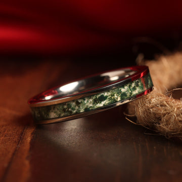Silver Moss Agate Wedding Band for Women | 4mm Tungsten Ring 2