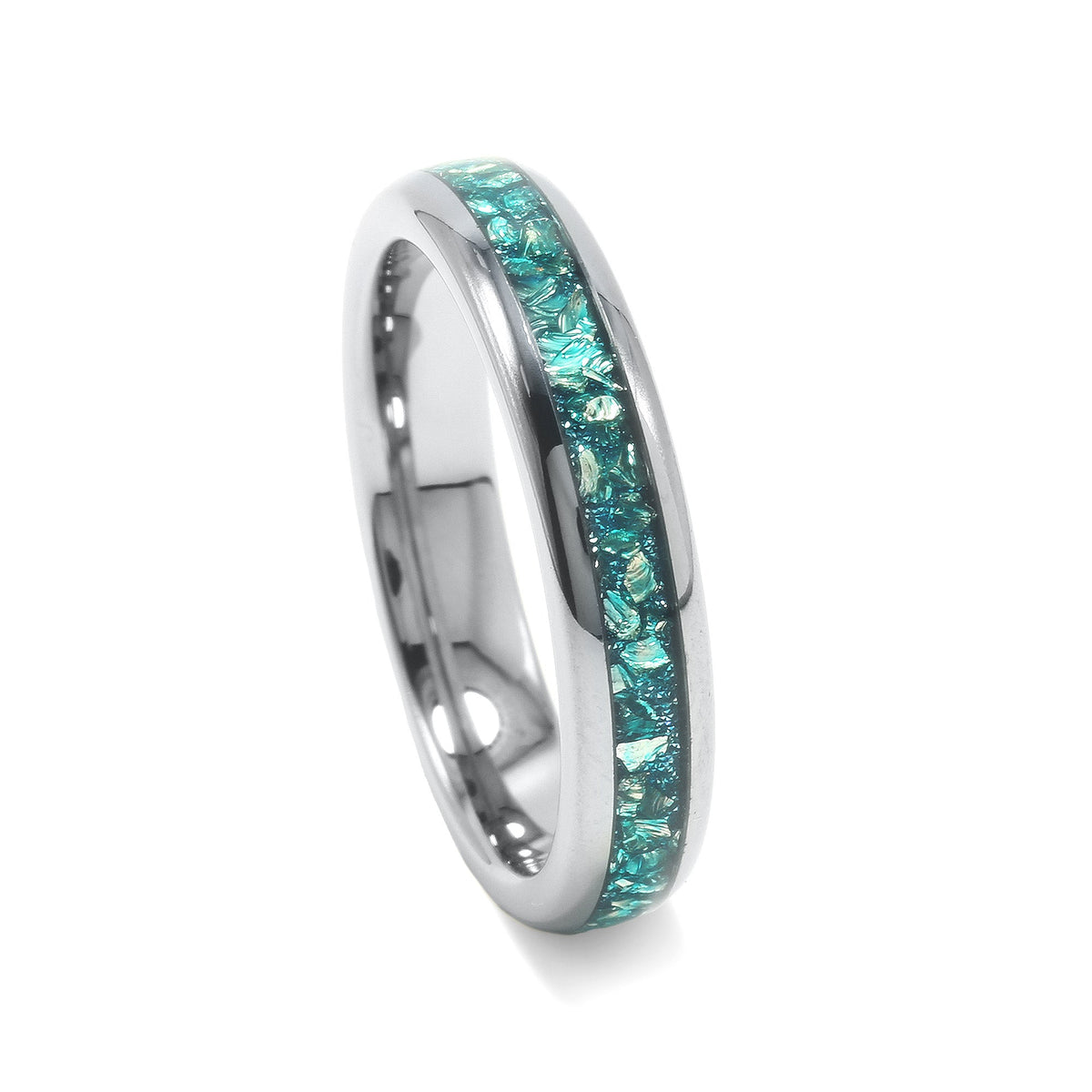 Silver tungsten aquamarine ring for her with ocean inspired color