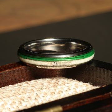 Deer Antler Fishing Line Ring for Women | 4mm Silver Tungsten Band 3