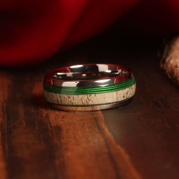 Silver Whiskey Barrel Deer Antler Fishing Line Wedding Band for Men | 8mm Tungsten Ring 4