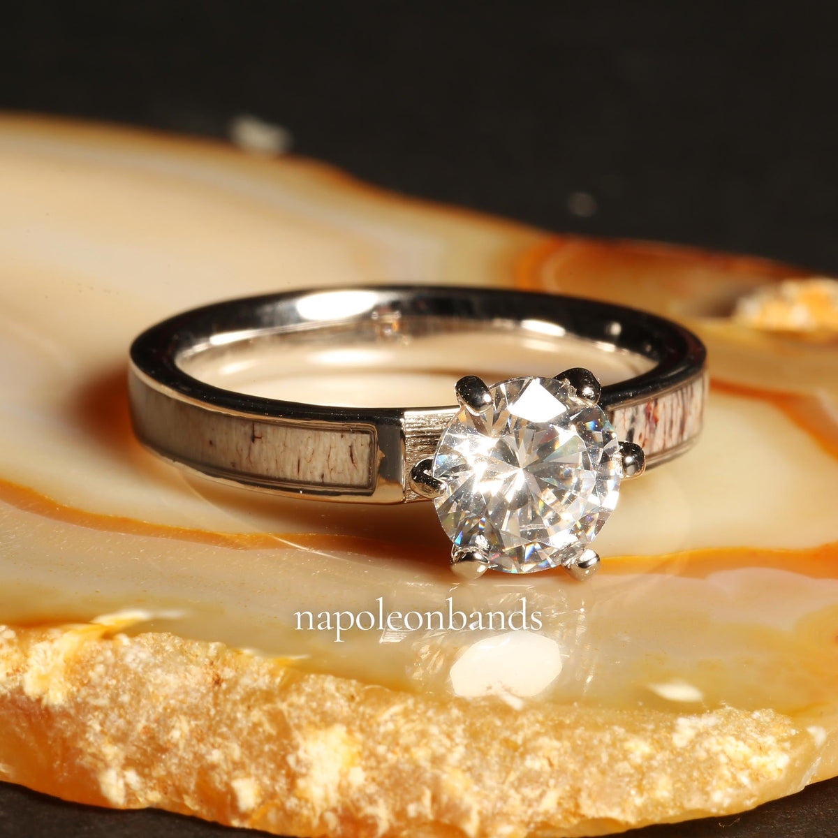 Sterling silver antler cubic zirconia ring with natural texture