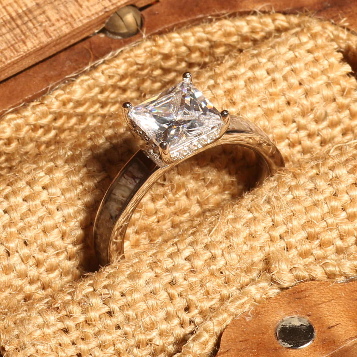 Sterling silver antler princess cut ring for women