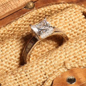 Deer Antler Princess Cut Ring for Women | 4mm Sterling Silver Band 5