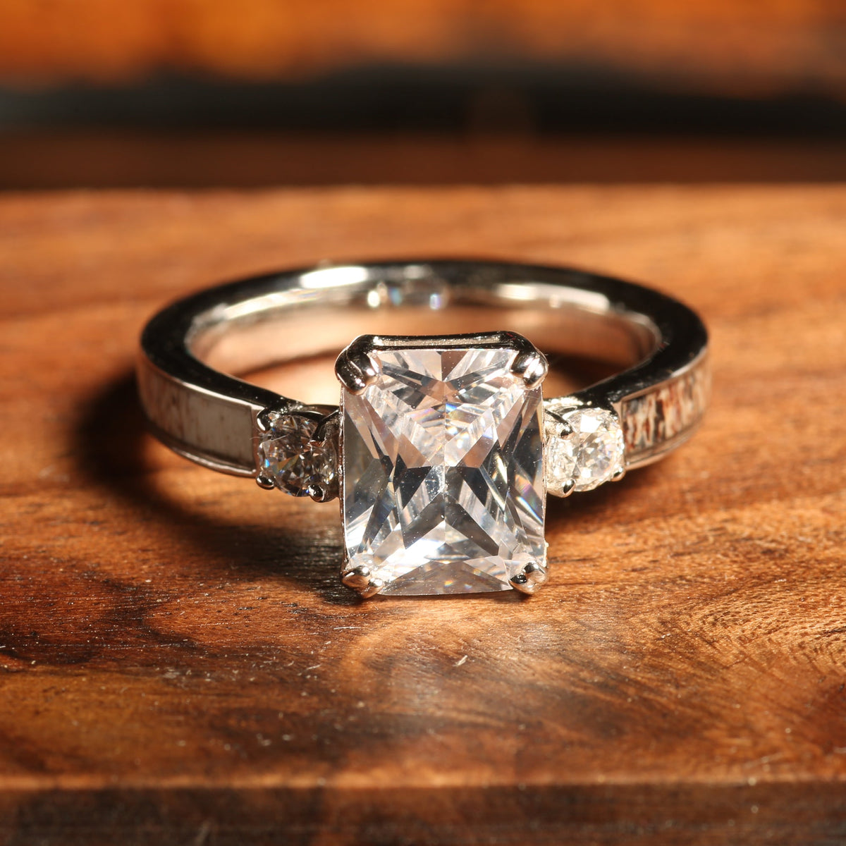Sterling silver antler radiant cut ring for women