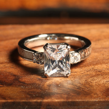 Deer Antler Radiant Cut Ring for Women | 4mm Sterling Silver Band 5