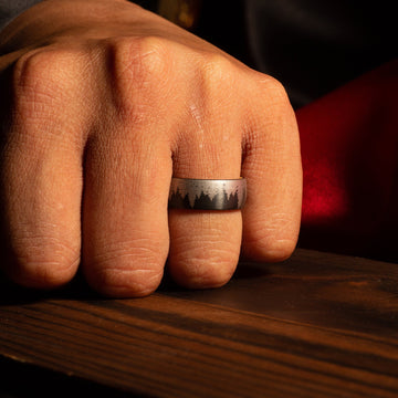 Treeline Whiskey Barrel Wedding Band for Men | 8mm Black Brushed Tungsten Ring 2