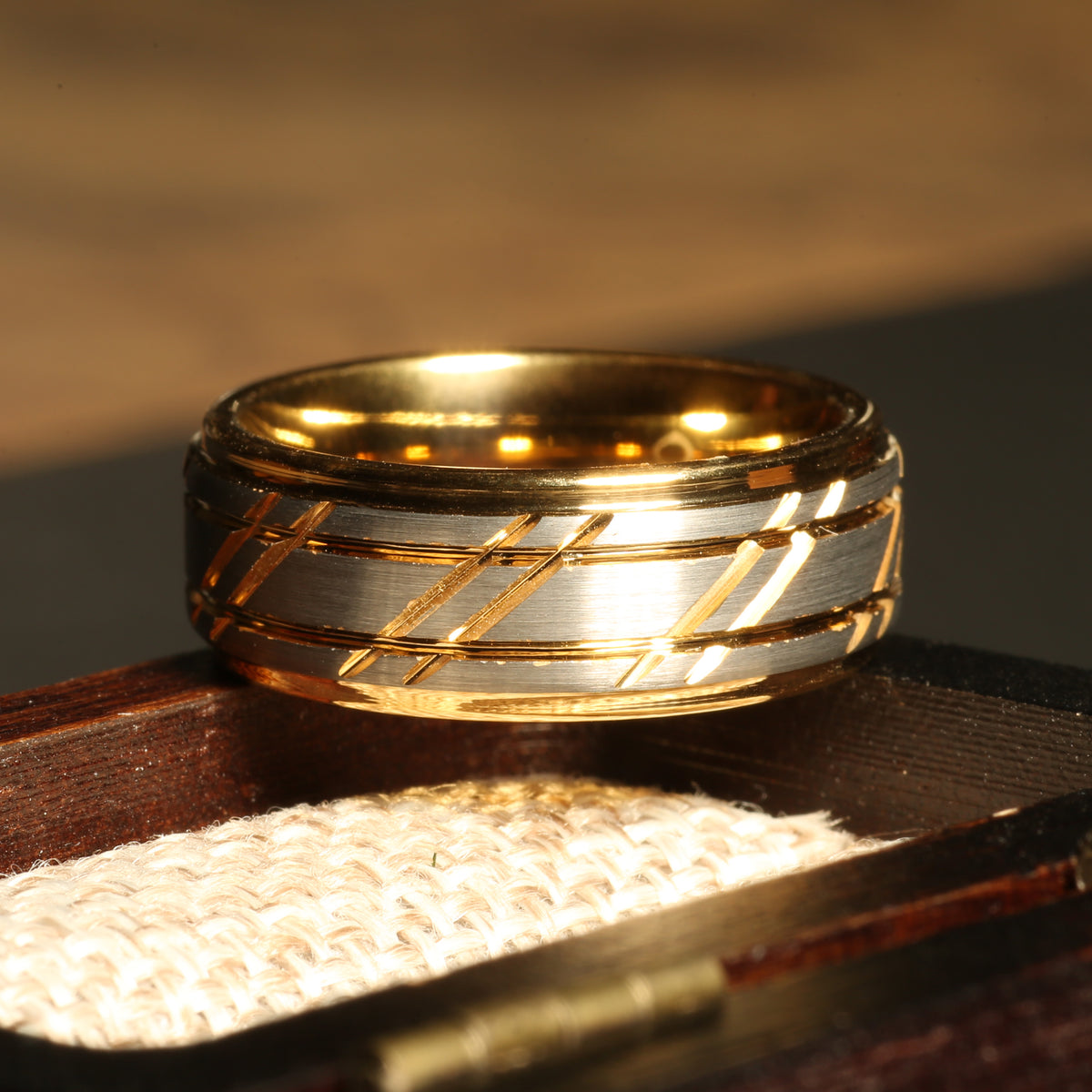 Two tone tungsten ring for men with brushed silver finish