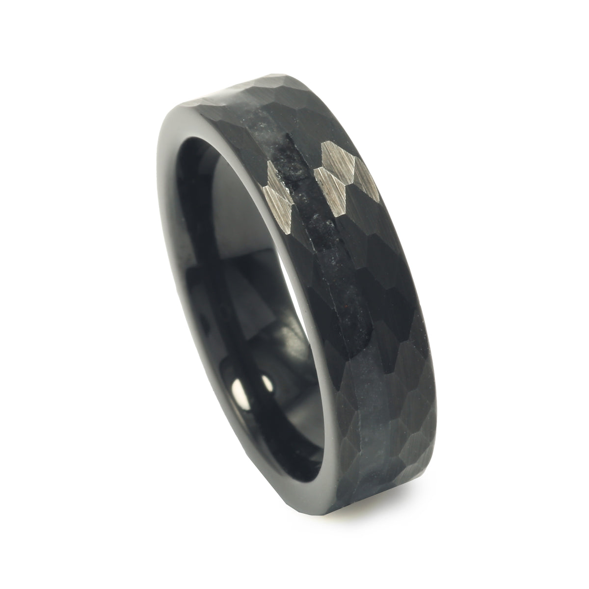 Unisex meteorite tungsten wedding band with minimalist design