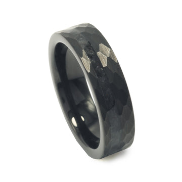 Minimalist Meteorite Wedding Band | 6mm Black Hammered Tungsten Ring 7