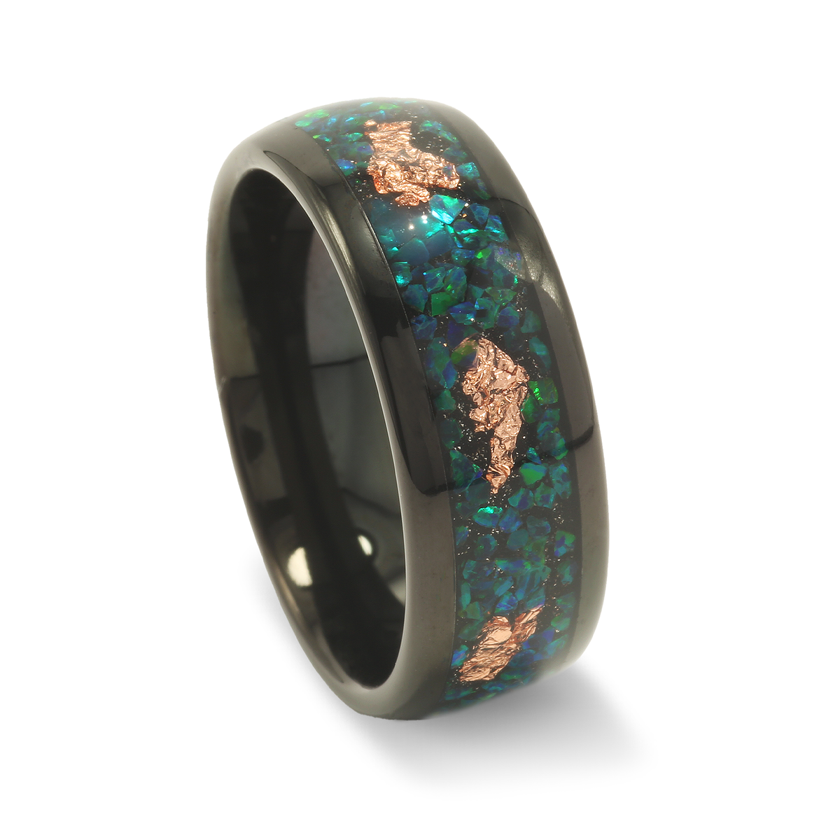 Verdant Tide meteorite wedding ring for men with gold leaf detail