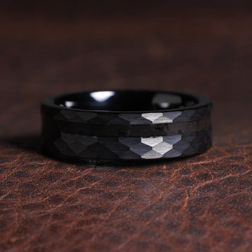 Meteorite Wedding Band for Men | 6mm Black Hammered Tungsten Ring Comfort Fit 1