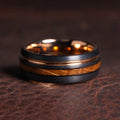 Black Tungsten Whiskey Barrel Wedding Band for Men | 8mm Rose Gold Interior Comfort Fit Ring