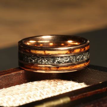 Whiskey Barrel Meteorite Wedding Band for Men | 8mm Rose Gold Tungsten Ring 2