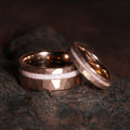 White Opal Matching Wedding Band Set | 8mm & 4mm His and Hers Rose Gold Tungsten Rings