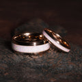 His and Hers White Opal Matching Wedding Band Set | 8mm & 4mm Domed Rose Gold Tungsten Rings