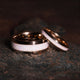 His and Hers White Opal Matching Wedding Band Set | 8mm & 4mm Domed Rose Gold Tungsten Rings