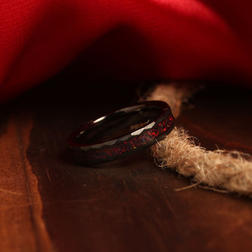 Dragon Rider Red Fire Opal Ring for Women | 4mm Black Tungsten Band 5