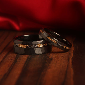 Women's Meteorite Gold Leaf Wedding Band | 4mm Black Tungsten Ring 5